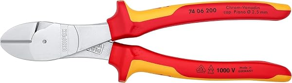 KNIPEX Alicates de corte diagonal de fuerza cromado aislados con fundas multicomponentes, según norma VDE 200 mm, 74 06 200 - 3