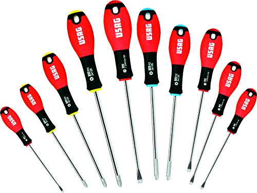 USAG 322 SH10 U03220255 Serie di 10 Giraviti per Viti con Intaglio, Impronta a Croce PHILLIPS® e Impronta a Croce POZIDRIV®