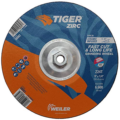 Image of Weiler 58082 9 inch x1 /4 inch, Tiger Zirc Type 28 Grinding Wheel, Z24T, 5 /8 inch-11 Nut (Pack of 10)