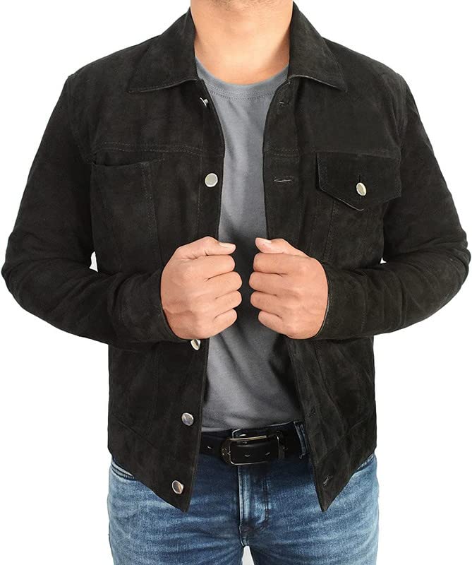 Men's Black Classic Trucker Style Casual Western Cowboy Lightweight Cotton Biker Jacket for Men
