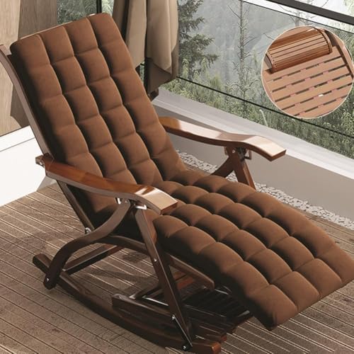 Floralies ロッキングチェア 折りたたみ式 竹製 揺れる椅子 1人掛け 組立簡単 5段階調整 耐荷重200kg ガーデンチェア (ブラウン, ロングタイプ(クッション付き))