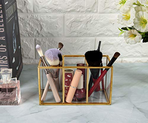 Image of NIUBEE Acrylic Pen Holder 3 Compartments, Gold Pencil Organizer Cup for Countertop Desk Accessory Storage
