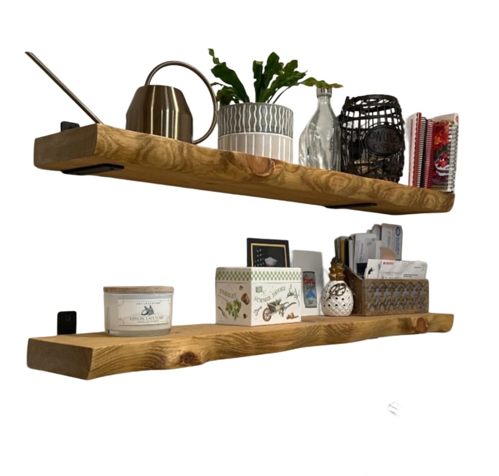 Amazon.com: Hand Carved Live Edge Look Solid Wood Shelf with