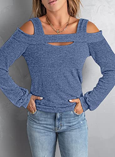Image of Women Blouses and Tops Black White Colorblock Bell Sleeve Cold Shoulder Top Shirt