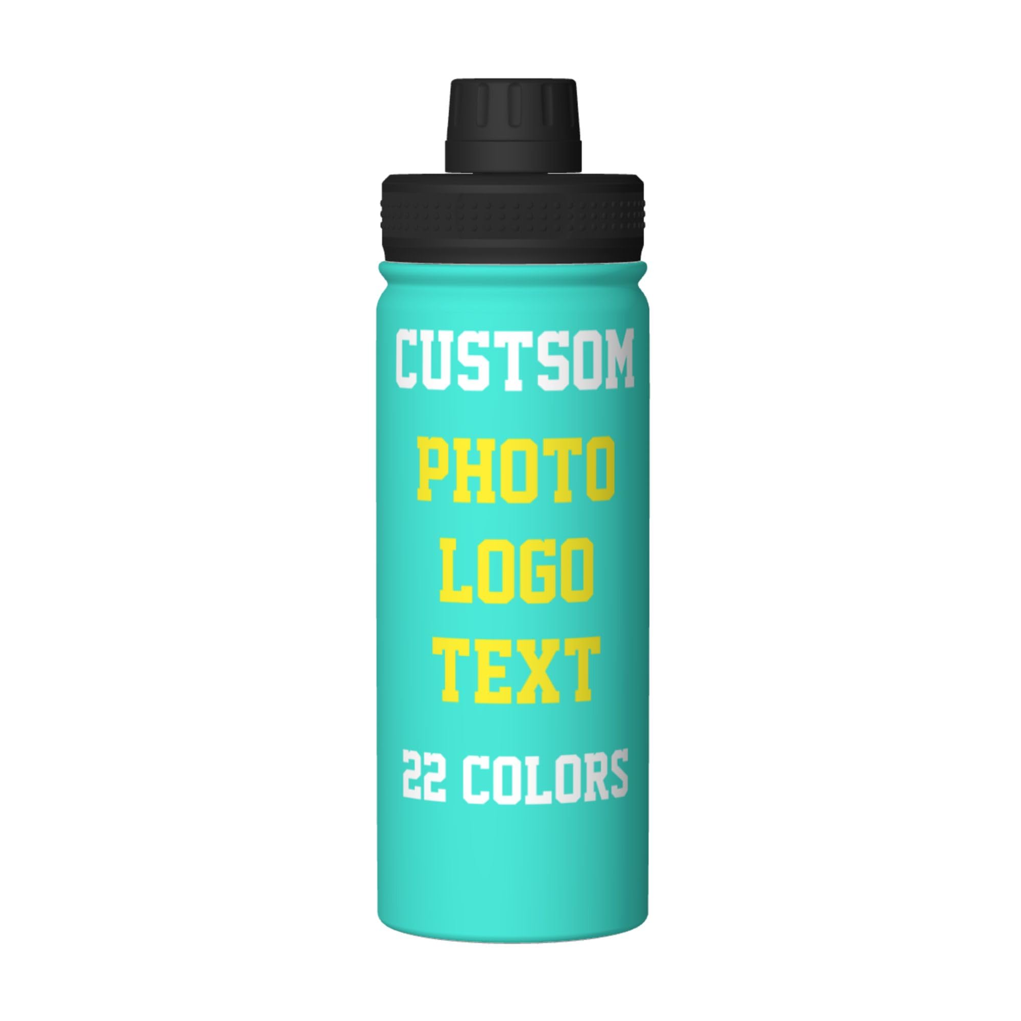Personalised Water Bottles with Name/Photo for Kids Adults, Custom Stainless Steel Insulated Drink Bottle with Picture Text for Women Mens, Large Capacity Sports Bottle for Hiking Travel, Turquoise