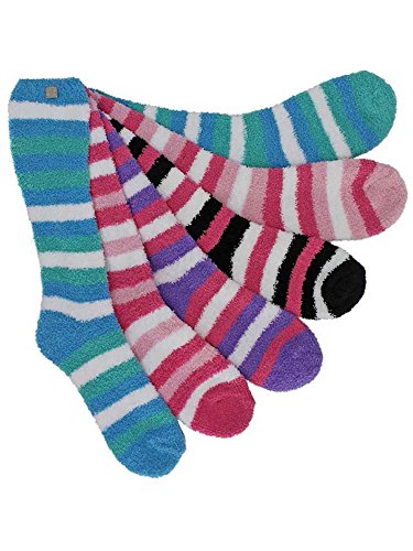 Luxury Divas Striped Assorted 6 Pack Knee High Fuzzy Socks