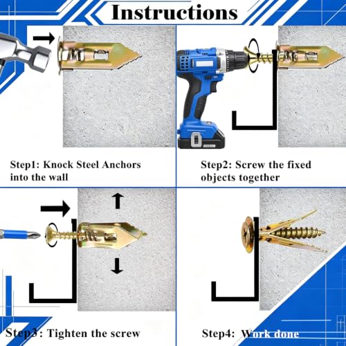 Image of 410PCS Self Drilling Drywall Anchors and Screws Kit, Heavy Duty Wall Anchors for Drywall, Zinc Plated Self Drilling Anchor Screws, No Drill Needed for Picture Hanging & Furniture Fixing
