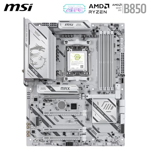 Image of MSI MAG B850 Gaming Plus MAX WiFi Motherboard, ATX - Supports AMD Ryzen 9000 /8000 / 7000 Processors, AM5, DDR5 Memory Boost (up to 8200+ MT /s OC), PCIe 5.0 x16, M.2 Gen5, Wi-Fi 7, 5G LAN