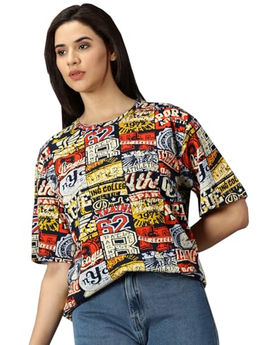 Image of RodZen Oversized Loose Fit Half Sleeves Cotton Round Neck Printed T-Shirt for Womens /Girls