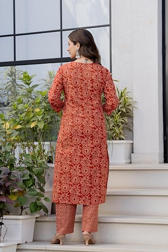 Image of Rangnavi Women's Pure Cotton Printed Straight Kurta with Pants and Dupatta Set | Ethnic Set | Suit Set | Kurta Set