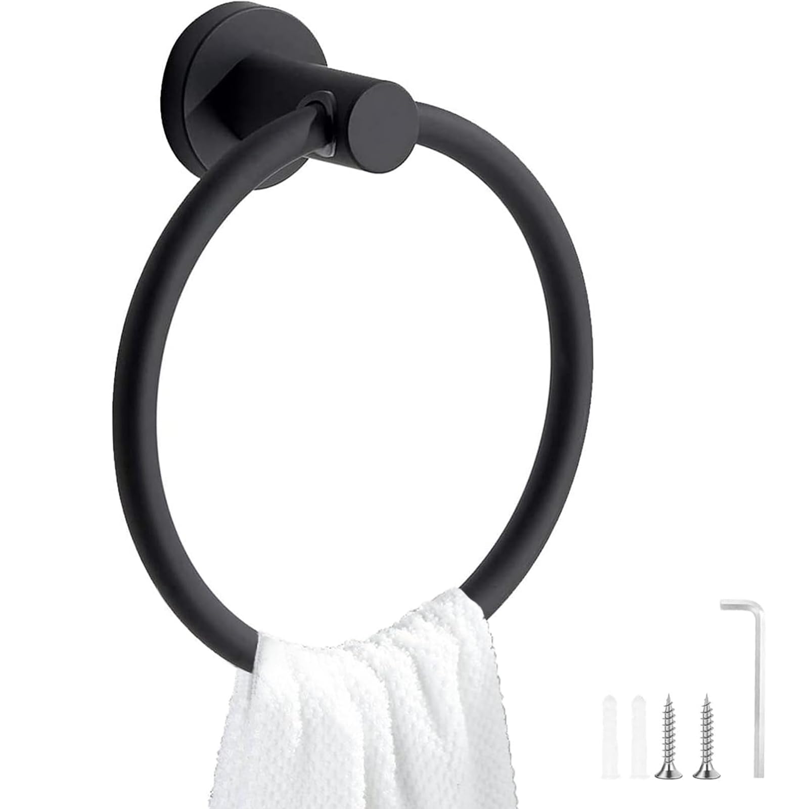Toallero de Anilla, Soporte de Toallas Baño, Toalleros de Aro de Acero Inoxidable, Toallero Redondo con Accesorios de Fijación (Negro Mate)