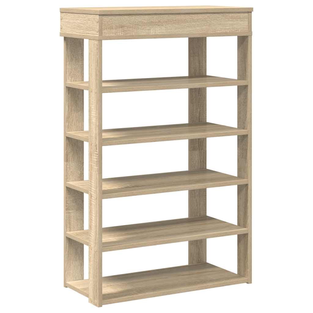 Zapatero de roble Sonoma de 60 x 30 x 98 cm con varios compartimentos de madera