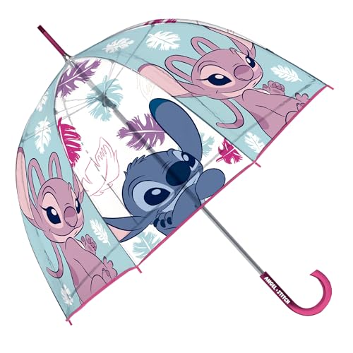 ARDITEX Paraguas Infantil Transparente Lilo&Stitch, EVA, 67cm Diámetro, Forma Burbuja, Apertura Manual, 8 Paneles
