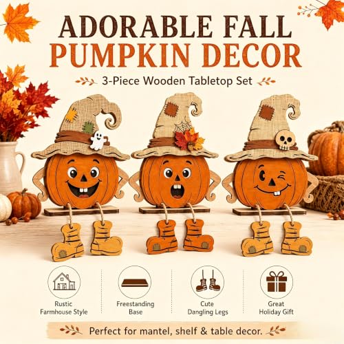 AYWVRBST 3 Pack Wooden Halloween Pumpkin Tabletop Figurines - image 4