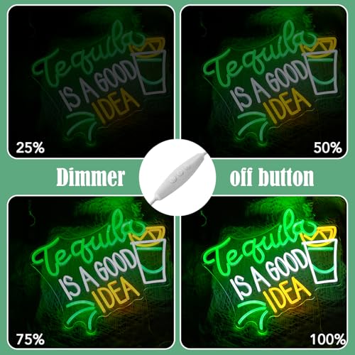 Image of Tequila Is A good Idea Neon Sign LED Tequila Light Up Sign for Wall Decor Dimmable USB Tequila Neon Light Signs for Beer Bar Home Party Music Festival Man Cave Restaurant