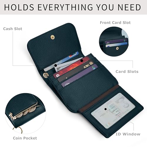 Image of Women Small Wallet RFID Blocking Slim Wallet with Coin Pocket Tri-Fold Credit Card Holder with ID Window and Keychain (Lake Blue)