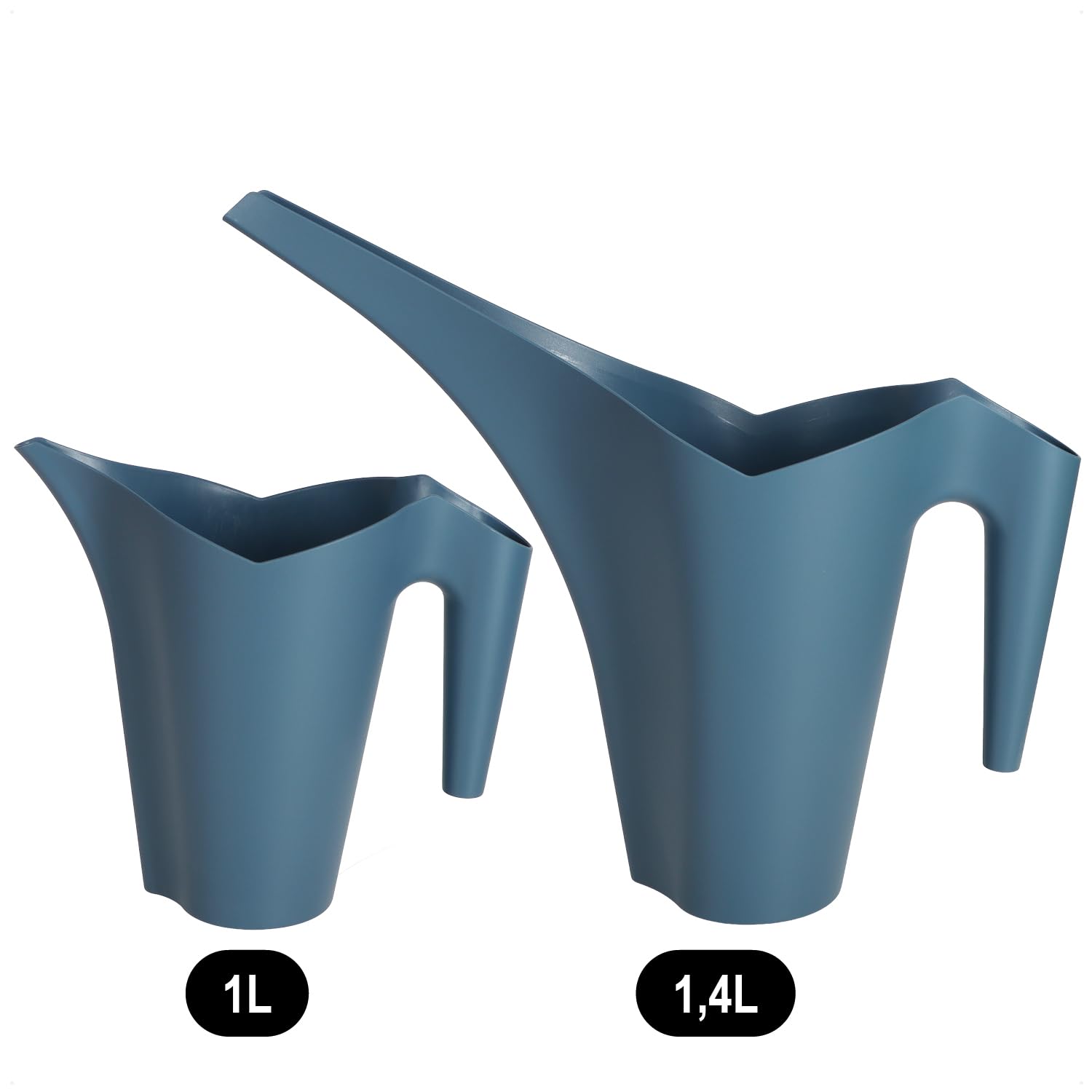 com-four® 2 regaderas 1,0 L y 1,4 L – Set de regaderas con Boquilla Larga y Alargada – para regar y fertilizar Plantas en Interior o Exterior (2 Piezas - 1.0/1.4L - Azul)