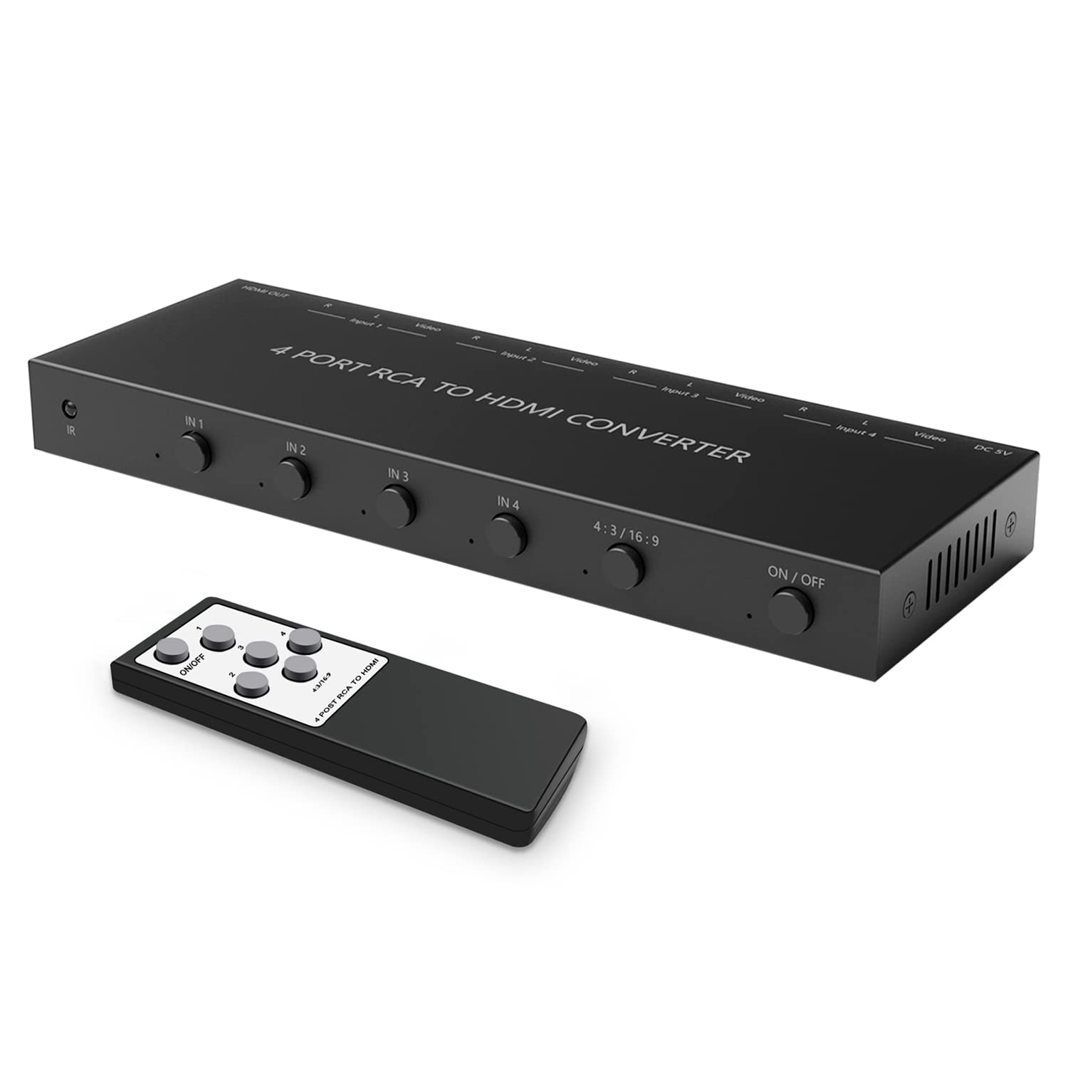 Convertidor de 4 AV a HDMI RCA a HDMI 1080P/720P 4 vías RCA compuesto CVBS AV Switch a HDMI adaptador convertidor compatible con conmutación 4:3/16:9 para Sega Xbox PS1 PS2 PS3 N64 NGC SNES WII VHS