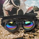 Hundebrille Sonnenbrille für Hunde Anti-UV Schutzbrille, Winddichte Wasserdichte Dog Polarized Sunglasses mit Verstellbarer Riemen für Kleine und Mittlere Hunde (1 Schwarz,Einstellbar)