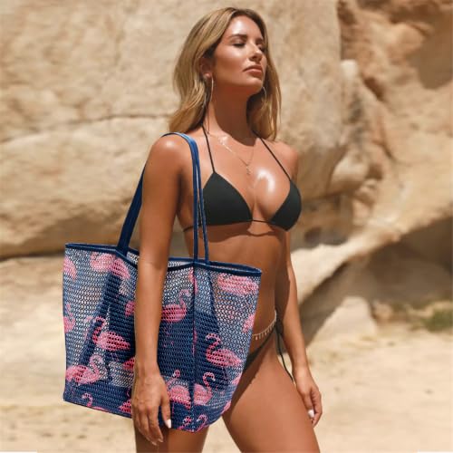 Image of KALIDI Beach Nylon Mesh Tote Bag, Casual Tote Bag Hobo Women Foldable MAX 23L Shoulder Bag For Beach Picnic Vacation