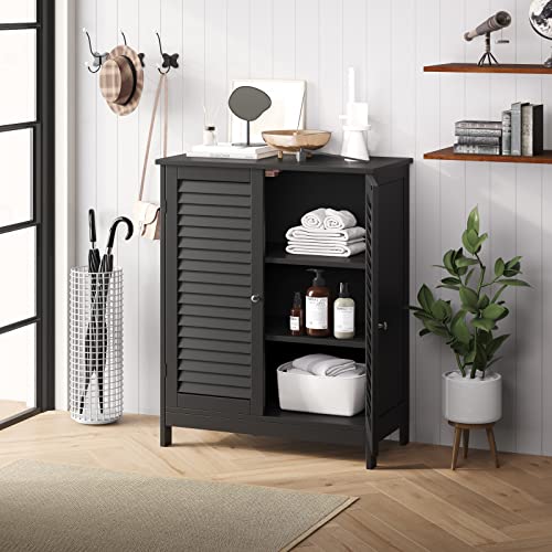Reettic Bathroom Freestanding Storage Cabinet, Floor Storage Cabinet With 2 Doors, Bathroom Cabinet With Adjustable Shelf, 23.6" L X 11.8" W X 31.5" H, Black Bmgz301B #TOP3
