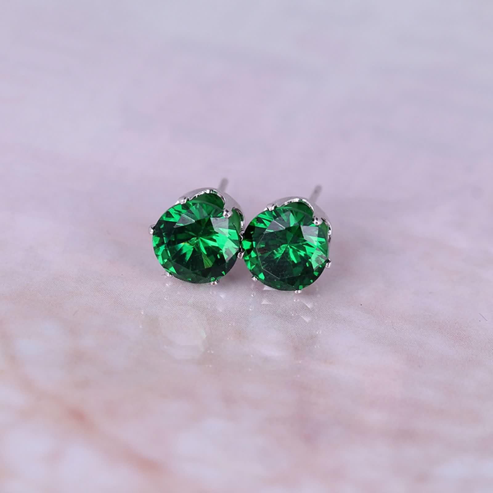 Weißgold Ohrringe Hochzeit 9K / 14K / 18K Damen, Rund mit Rosa Kristall, Frauen Ohrringe Stecker Silber Rosa