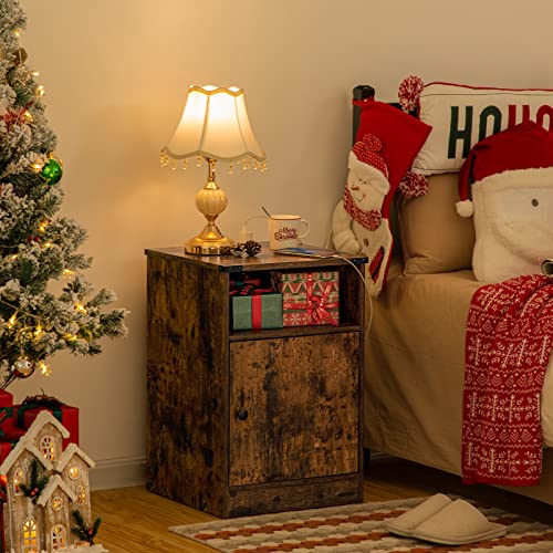 Hoobro Nightstand With Charging Station, Nightstand With Storage Cabinet & Usb Ports & Ower Outlets, End Table For Small Spaces, Stable And Sturdy, For Living Room, Bedroom, Rustic Brown Bf531Bz01 #TOP3