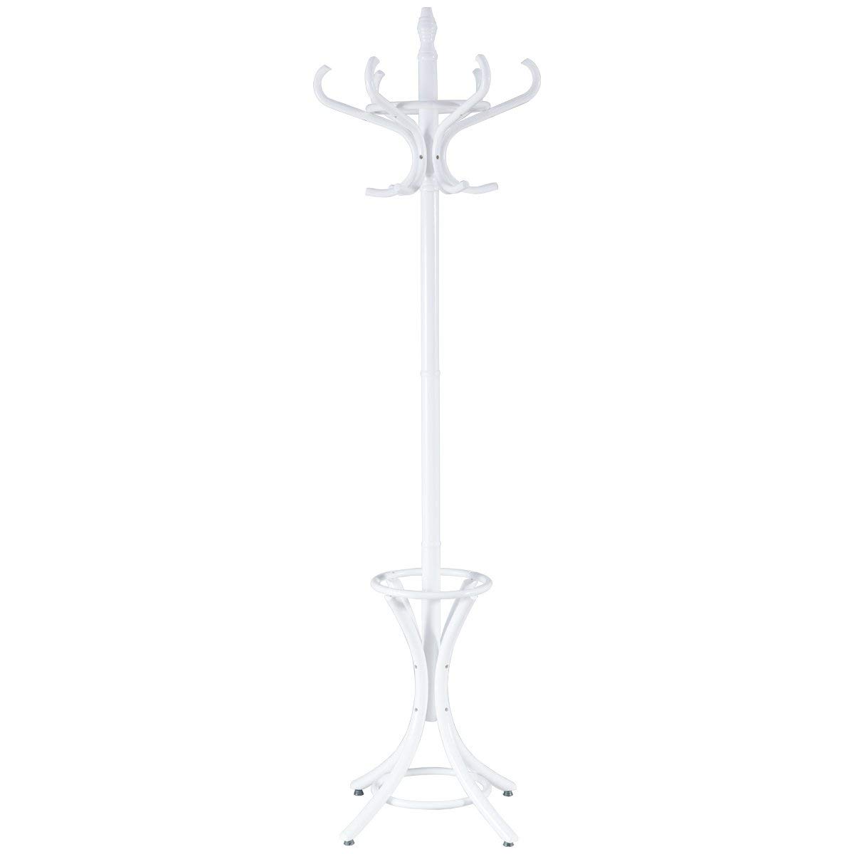 COSTWAY Perchero de Pie Madera 184cm Perchero Árbol con Soporte 12 Perchas para Colgar Ropa Sombrero para Habitación Hogar Oficina (Blanco)