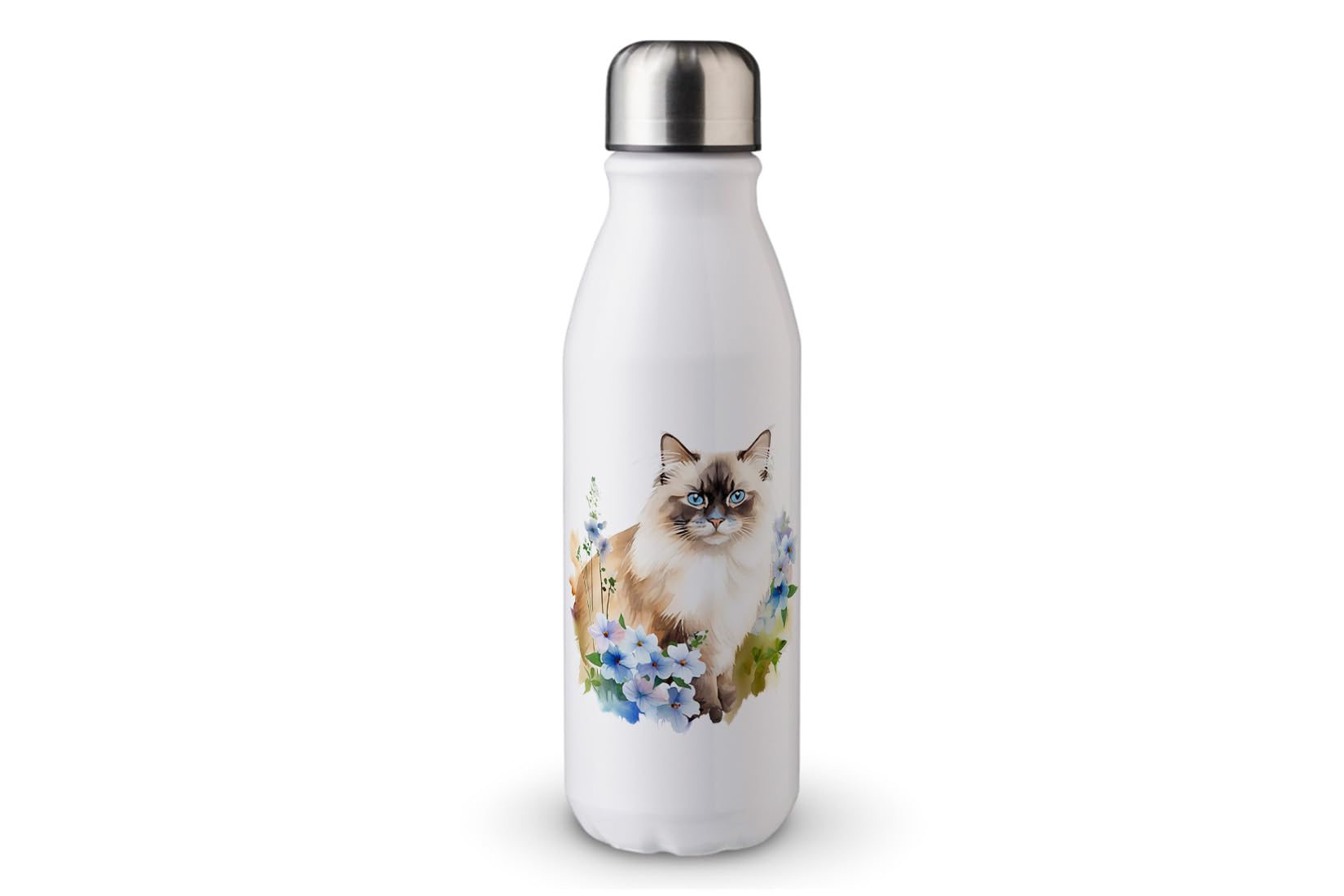 MAXIKIWI - Single Wall Water Drinking Bottle with Screw Cap, Non Insulated Lightweight Aluminium, BPA Free, Leak-Proof - Ragdoll Cat In the Garden - 500ml — image 1