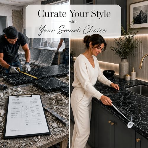 Image of Very Berry Sticker Marble Contact Paper (Black, 24 inch x 118 inch, 1 Pack) | Authentic marble pattern, Thick, Waterproof, Laminate vinyl, Self adhesive, Peel and stick wrap, For countertop and wall