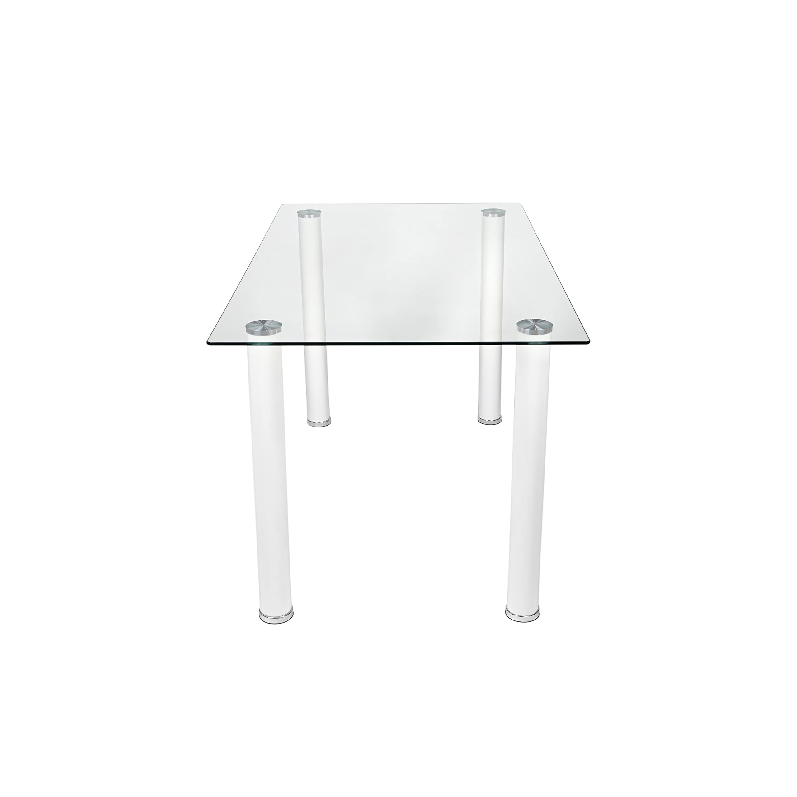 duehome Mesa de Comedor Blanca, Mesa de Cristal para Cocina, Medidas Mesa Moderna salón: 140 cm Largo x 80 cm Ancho x 75 cm Alto