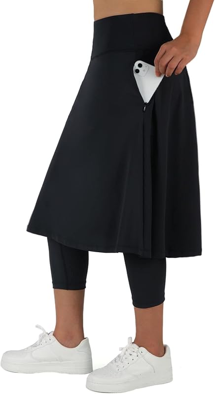 pollera larga ANIVIVO para mujer con leggings Leggings con pollera y bolsillos | Cintura alta, bolsillos con cremallera, rodilla de 24", pollera atlética modesta, ligera y cómoda para entrenar, viajar, informal