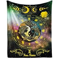 CaomeiWu Custom Gemini Zodiac Blanket, 80\" x 60\" Flannel Stars Astrology Themed Stuffed Vibrant Throw, Soft Nap Throw Blanket for Boys Girls Women Horoscope Lovers Gifts