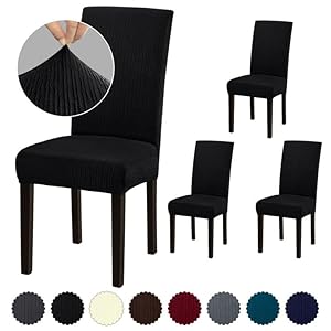 Chair Covers, Stretch Dining Room Chair Covers Set of 4, Removable Washable Chair Covers for Dining Chairs, Dining Chair Slipcovers for Dining Room, Hotel, Ceremony, .Black