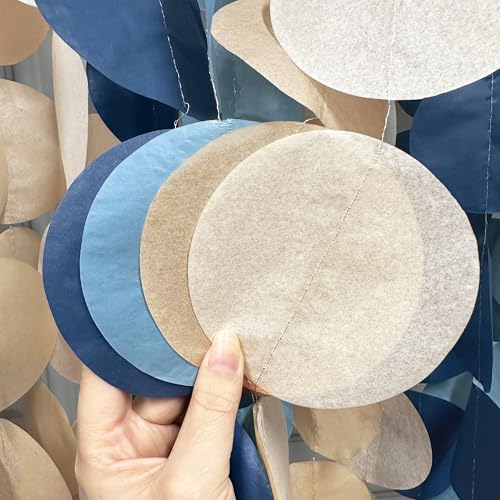 Image of 205 Ft Dusty Blue Party Decorations Navy Blue Khaki Beige Circle Dot Backdrop Garland Tissue Paper Polka Dots Hanging Streamer for Birthday Graduation Wedding Bachelor Engagement Nautical Party