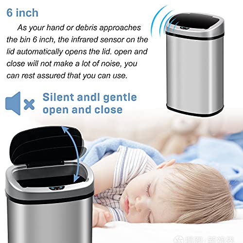 Bigacc TRASH CAN - TC-1350R 13 Gallon 50 Liter Kitchen Trash Can With Touch-Free & Motion Sensor, Automatic Stainless-Steel Garbage Can thumb #4