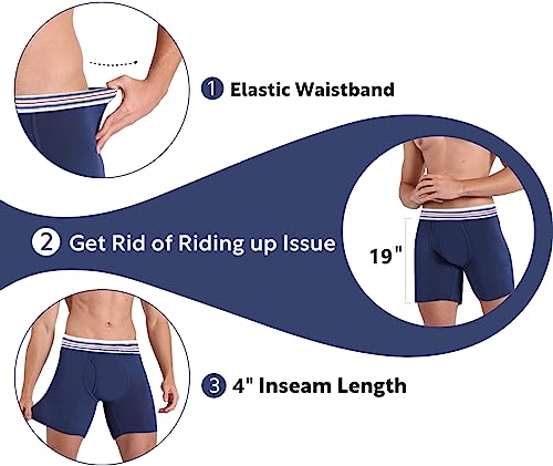 Image of Men's 100% Cotton Plus Size High Waist Regular Fit Solid Boxer Briefs Innerwear Long Trunks Full Underwear