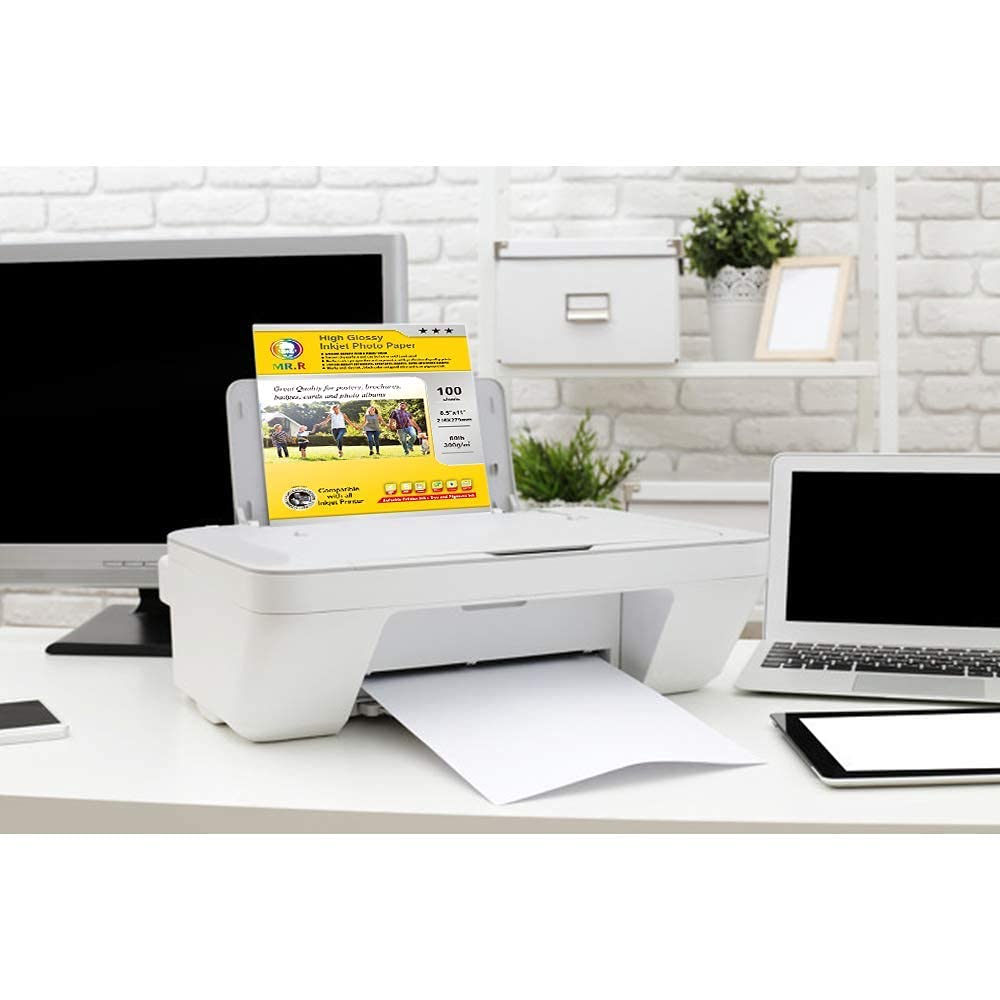 MR.R Carta fotografica lucida a getto d'inchiostro singolo lato con 100 fogli per confezione 8,5 x 28,9 cm, 36,3 kg, 300 g/m²