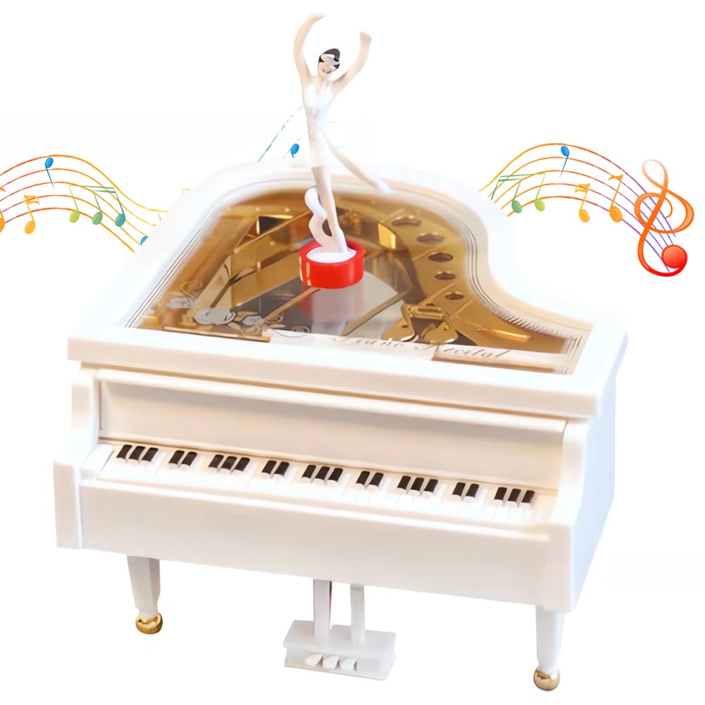 BXZGLHF White Piano Music Box,Ballet Dancing Girl Music Box,Mini Piano Tabletop Ornament, Home Ornament Jewelry Box,Ballerina Music Box with Spinning Dance,Gift for Christmas, Birthday