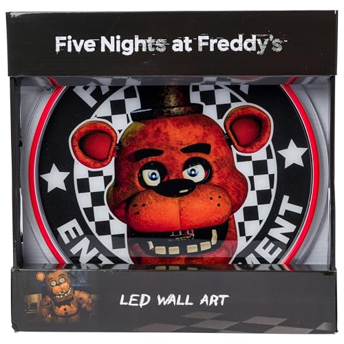 Image of Silver Buffalo Five Nights At Freddy's Boxed Small Die Cut Wall Art with LED Neon Tube Accents Featuring Fazbear Entertainment, 11.6 inch x 11.6 inch