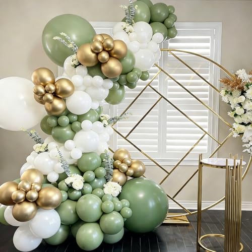 Image of Sage Green Balloon Arch Garland Kit, Sage Green White Gold Balloons for Boho Birthday Wedding Bridal Baby Shower Engagement Party Decorations