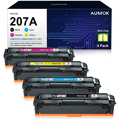 AUMOK Cartucho de tóner (con Chips) de Repuesto Compatible para HP 207A 207X Color Laserjet Pro MFP M283fdw M282nw M283fdn M255dw M255nw W2210X W2211X W2212X W2213X (Negro, Cian, Amarillo, Magenta) Cover