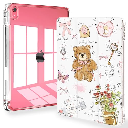 Feams Case for iPad A16 11th Generation 11 Inch 2025, iPad 10th Generation 10.9 Inch 2022 Case Clear Back Cover with Pencil Holder & Auto Sleep, Cute Girls' Daily