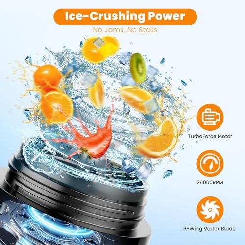 Personal Size Portable Blender for Shakes & Smoothies, 17oz Mini Small Smoothie Blender with On Go Lid & Sip Lid, 26000RPM Rechargeable Cordless Electric Blender for Travel Gym Office (Black)