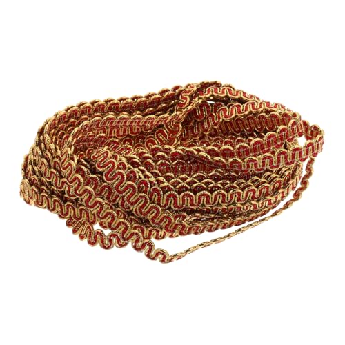 Veemoon Metallic Wave Ribbon for Sewing Braided Trim in Red Gold for Clothing Decor