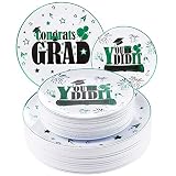 KIRE 60 Pack Graduation Plates - Graduation Plastic Plates Include 30 Pcs Green Black Plastic Dinner