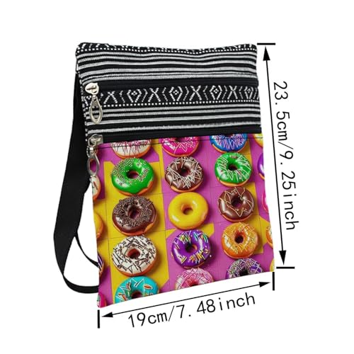 Colorful Donuts Messenger Bag Small Ethnic Pattern Printed Adjustable Strap Crossbody Zipper Pouch Colorful Donuts Phone Organizer Wallet Cute Shoulder Handbag for Women-12