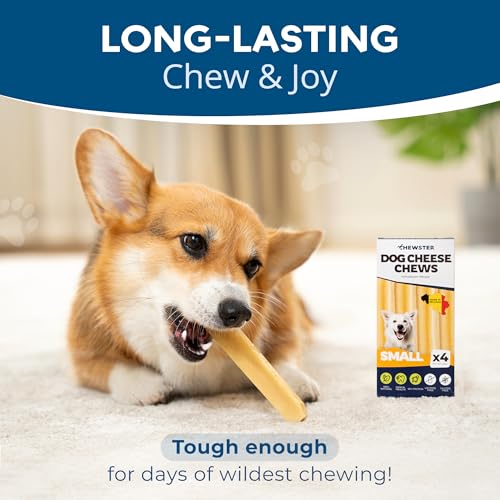 CHEWSTER Käsestangen für Hunde - Kaukäse Hundeknochen - Langer Kauspaß aus natürlicher Milch - Käse-Kauknochen (136 g, S, 4er Pack)
