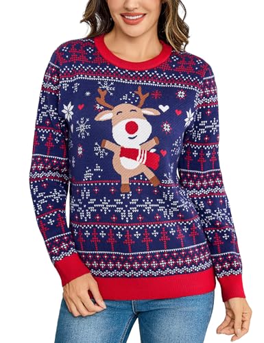 Litherday Weihnachtspullover Damen Christmas Strickpullover Sweater...