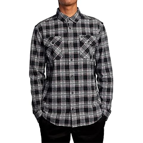 RVCA Men's Button Down Shirt, L/S Flannel/Black, Large Cover